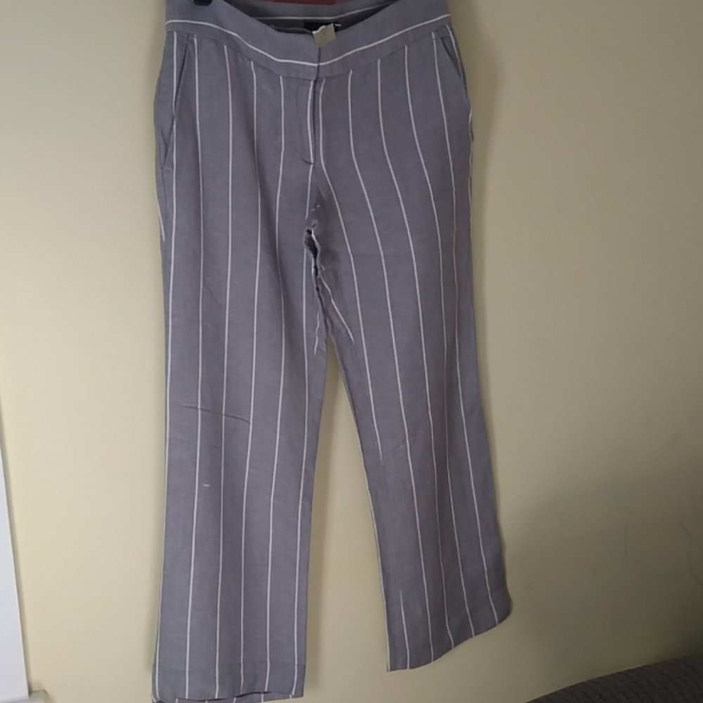 NEW Linen Blend Gray White Wide Leg Pants 2P LOFT